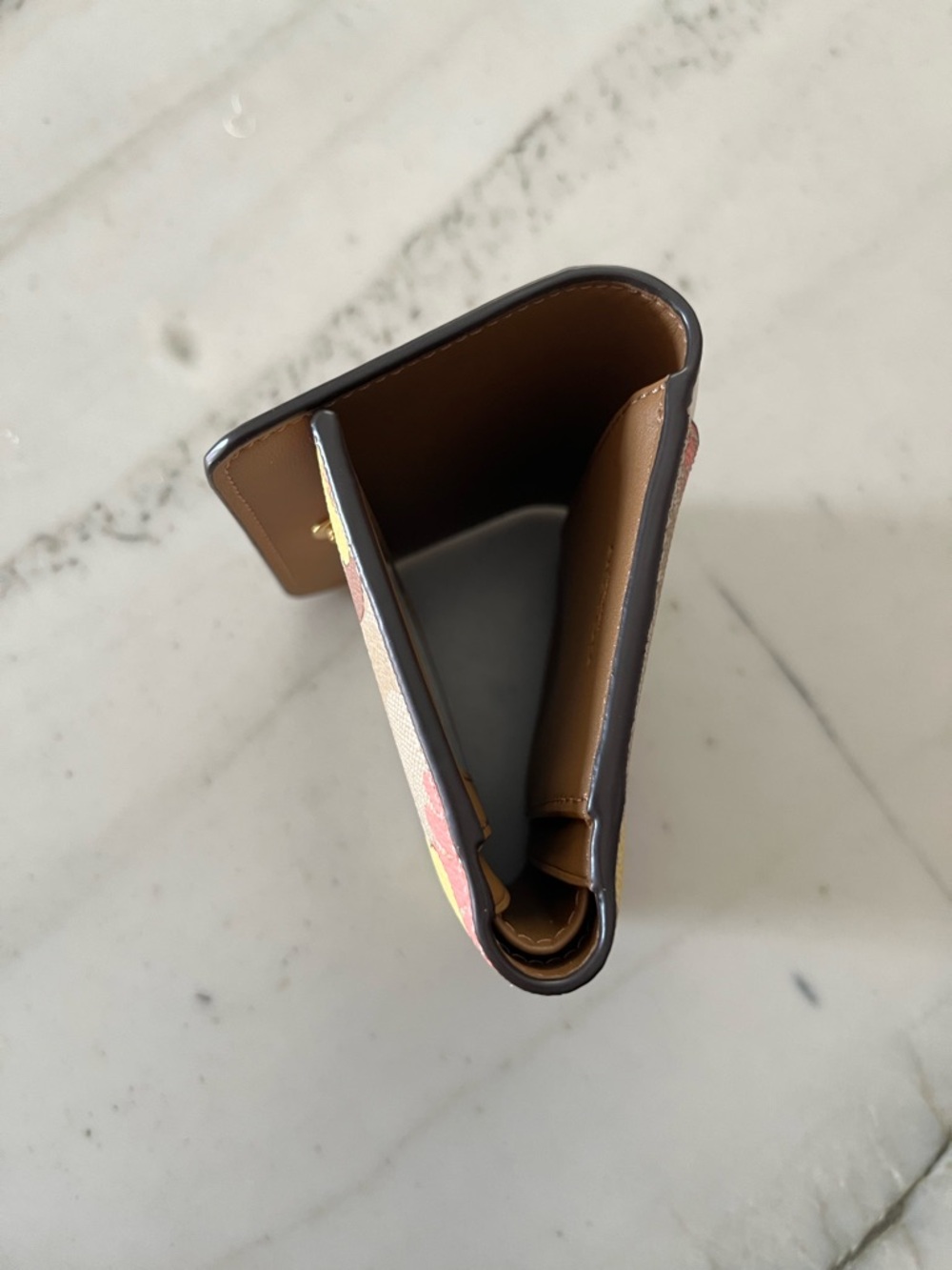 COACH Cream Floral Compact Trifold Wallet with Gold Logo - Picture 10 of 10